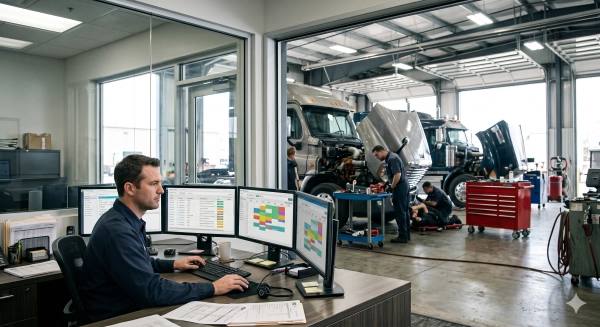 Heavy Duty Advertising repair shop automation system streamlining heavy-duty repair workflows