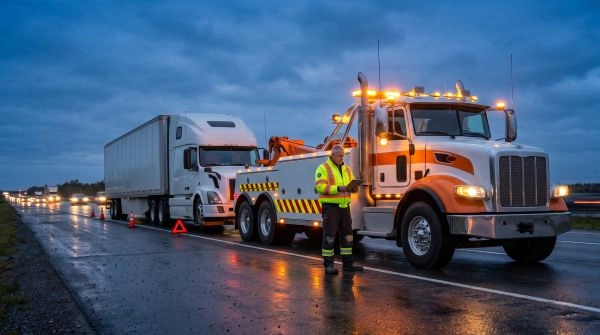 Heavy-duty emergency towing service responding to a roadside breakdown, illustrating how to generate more emergency towing leads from Google.