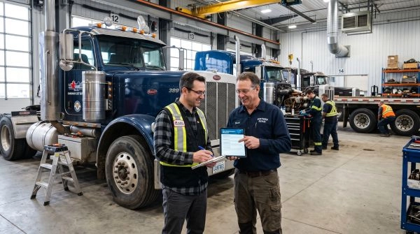 Heavy Duty Repair Shop discussing fleet maintenance contracts with a commercial fleet manager.