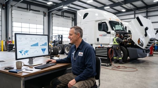 Heavy Duty Repair shop owner reviewing Heavy-Duty Repair Marketing benchmarks and website performance.